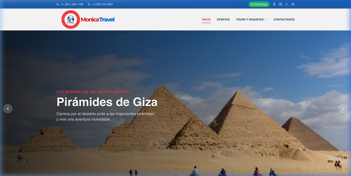 Monica Travel - sitio web de agencia de viajes desarrollado por Webify Studio