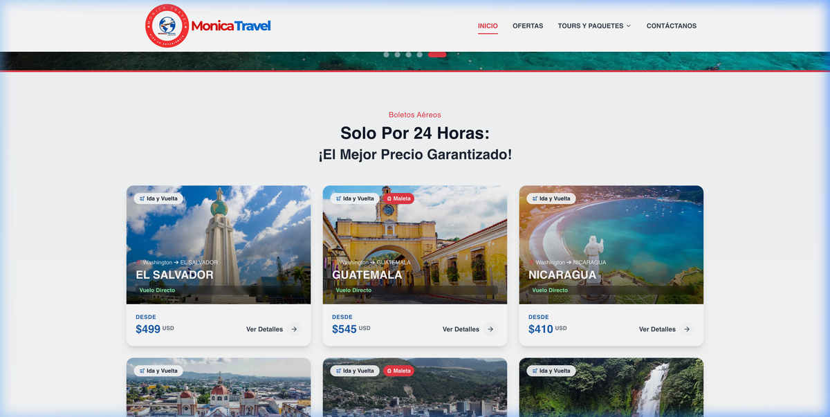 Monica Travel - Sección de paquetes turísticos y boletos aéreos
